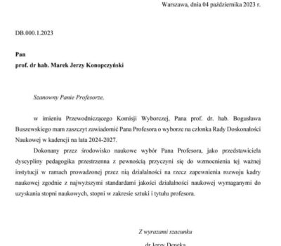 Prof. dr hab. dr h.c. Marek Konopczyński został wybrany na członka Rady Doskonałości Naukowej na lata 2024-2027