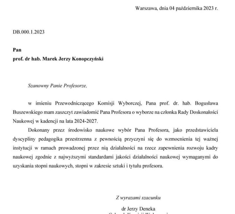 Prof. dr hab. dr h.c. Marek Konopczyński został wybrany na członka Rady Doskonałości Naukowej na lata 2024-2027